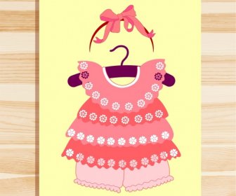 Gadis Pakaian Desain Hiasan Busur Bunga Merah Muda