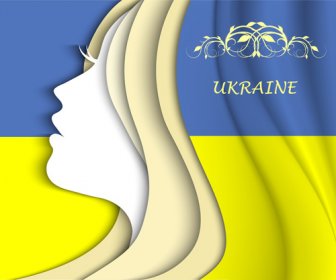 Rosto De Menina Com Fundo De Vector Bandeira Ucrânia