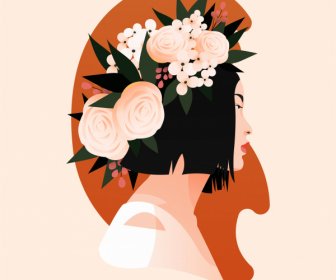 Chica Retrato Pintura Flor Peinado Decoración Diseño Clásico