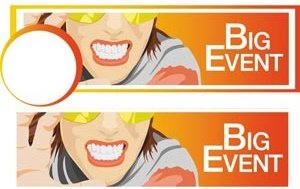 Girl Wearing Glasses In Big Event Orange Glossy Vector Banner