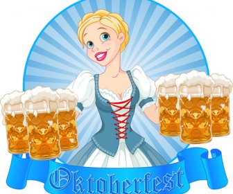 Bira Oktoberfest Vektör Kızla