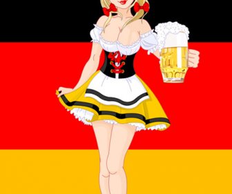 สาวกับเบียร์ Oktoberfest เวกเตอร์