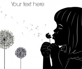 Girl With Dandelion Drawing With Silhouette Style