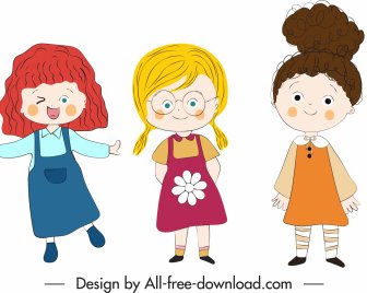 Chicas Iconos Lindos Niños Sketch Personajes De Dibujos Animados