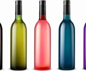 Glass Bottle Icons Collection Multicolored Shiny Design