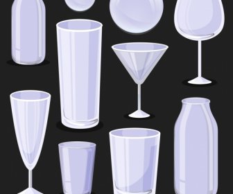 Glass Objects Icons Shiny Modern 3d Sketch