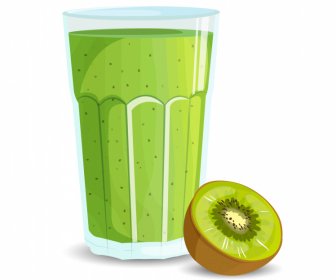 Vidro De Kiwi Smoothie ícone 3d Esboço Verde Clássico