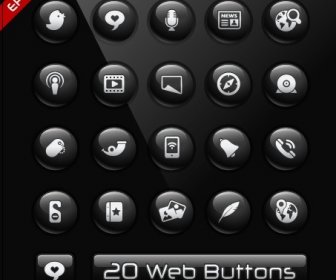Glass Texture Black Web Buttons Vector Set