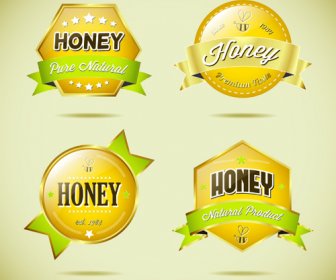 Glass Textured Honey Labels Vector