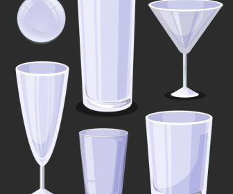 Glassware Icons Modern 3d Blank Sketch