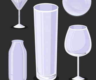 Glassware Utensils Icons Blank 3d Sketch