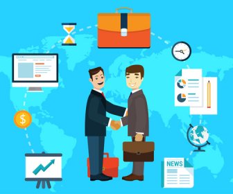 Global Business Infographic Illustration With Businessmen Shaking Hands