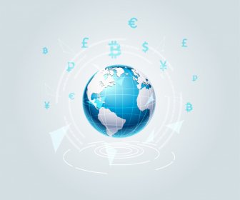 Globus Währungsumtausch BackDop Vorlage Dynamische Erdform Währungssymbole Skizze