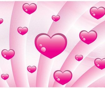 Glossy Merah Muda Jantung Pola Pada Baris Latar Belakang Valentine Vektor