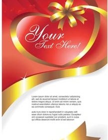 Glossy Ribbon Heart Design On Red Brochure Page Vector Template
