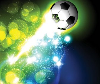 抽象的なカラフルな背景に光るサッカー ボール