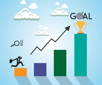 Goal Concept Background Businessman Bar Chart Cup Icons