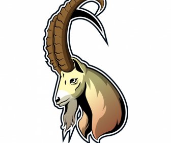 Goat Head Logotype Colored Flat Paper Cut Sketch