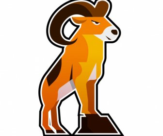 Goat Logotype Coloré Croquis De Coupe En Papier Plat