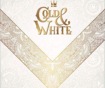ゴールドのレースと白の飾り背景ベクトル
