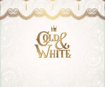 ゴールドのレースと白の飾り背景ベクトル