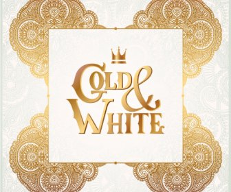 Gold Mit Weißem Floralen Ornamenten Hintergrund-Vektor-Illustration-set