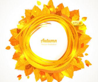 Golden Autumn Leaves Frame Vector