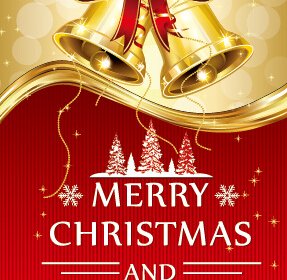 Golden Bell Natale Con Priorità Bassa Del Fiocco Rosso Di Nuovo Anno