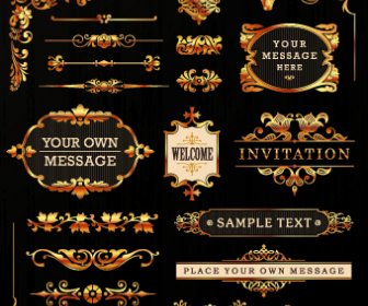 Goldene Kalligraphische Ornamente Mit Etiketten Vektor