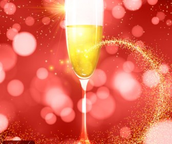Golden Champagne Cup On Red Light Background