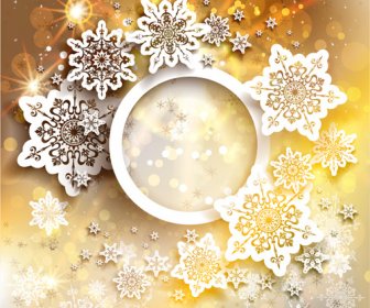 Golden Christmas Background With Snowflake Vecror