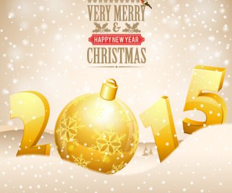 Golden Christmas Ball With15 New Year Vector Background Art