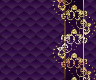 Golden Floral With Purple Textures Background Vector