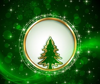 Emas Bingkai Pohon Natal Mengkilap Latar Belakang Vektor