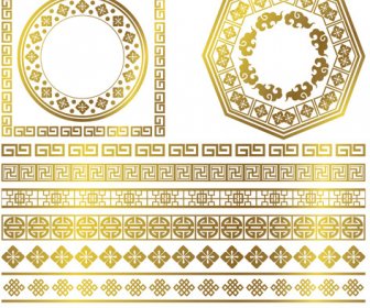 Golden Frame With Ornaments Border Vector