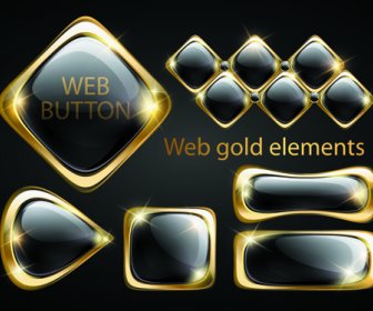 Золотой блеск веб кнопки элементы вектора