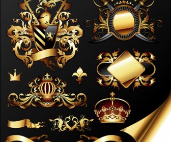 黄金の紋章と装飾要素ベクトル3