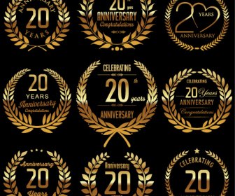 Goldenen Lorbeerkranz Mit Jahrestag Feier Etiketten Vektor