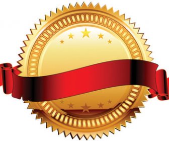 Golden Medal And Red Ribbons Vector