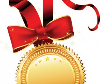 Golden Medal And Red Ribbons Vector