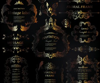 Golden Ornament Labels With Vintage Frames Vector