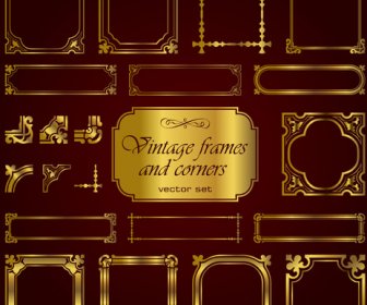 Golden Vintage Frames And Corners Set Vector