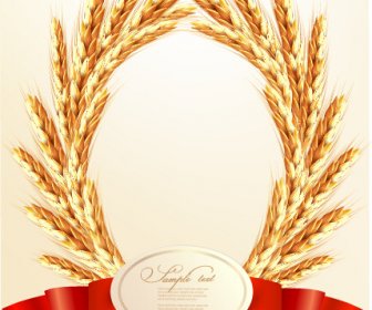 赤いリボンのベクトルの背景と黄金の小麦
