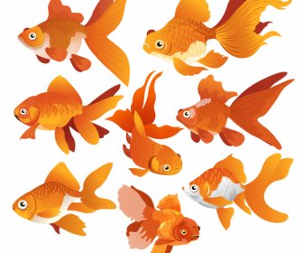 Goldfisch-Symbole Schwimmen Bewegung Skizze