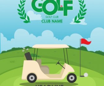 Golf Club Iklan Mobil Lapangan Ikon Teks Dekorasi