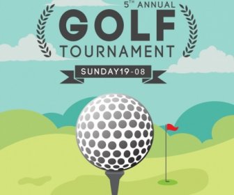 Golf Tournament Banner Ball Icon Colored Course Background