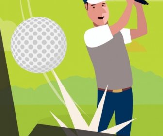 Golf Tournament Banner Player Ball Icon Green Design