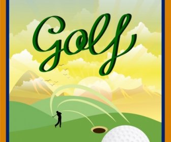 Golf Turnamen Banner Pemain Siluet Bola Ikon