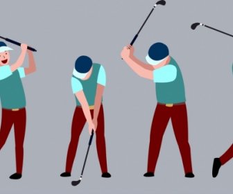 Golfspieler-Symbole Entwerfen Verschiedene Gesten Isolierung