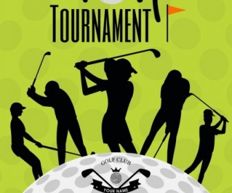 Torneo Di Golft Poster Design Ecologico Giocatori Silhouette